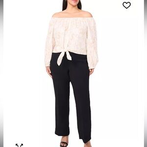 Vince Camuto Ivory Off-Shoulder Blouse with Tie Hem